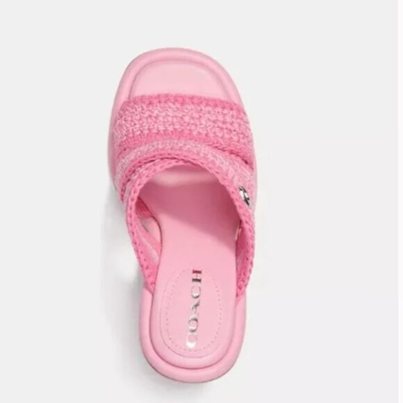 COACH Quintin Pink Cross Strap Crochet Slip On Sandals New - Picture 3 of 9